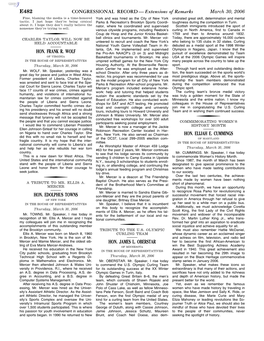 CONGRESSIONAL RECORD— Extensions of Remarks E482 HON. FRANK R. WOLF HON. EDOLPHUS TOWNS HON. JAMES L. OBERSTAR HON. ELIJAH E