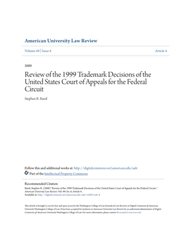 Review of the 1999 Trademark Decisions of the United States Court of Appeals for the Federal Circuit Stephen R