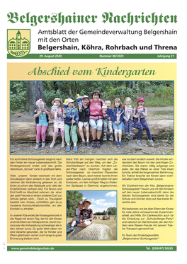 Belgershainer Nachrichten Amtsblatt Der Gemeindeverwaltung Belgershain Mit Den Orten Belgershain, Köhra, Rohrbach Und Threna