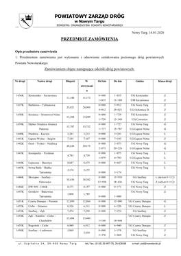 POWIATOWY ZARZĄD DRÓG W Nowym Targu JEDNOSTKA ORGANIZACYJNA POWIATU NOWOTARSKIEGO