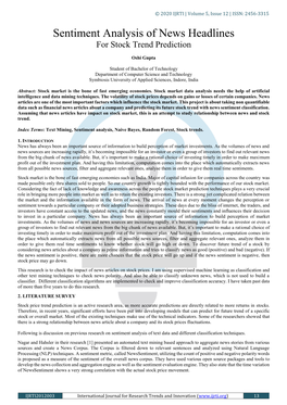 Sentiment Analysis of News Headlines for Stock Trend Prediction