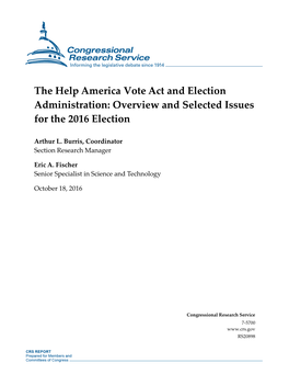 The Help America Vote Act and Election Administration: Overview and Selected Issues for the 2016 Election