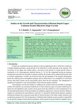 Studies on the Growth and Characterization of Barium Doped Copper Cadmium Oxalate Dihydrate Single Crystals