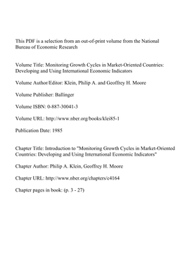 Introduction To" Monitoring Growth Cycles in Market-Oriented