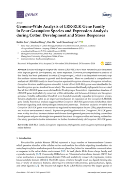 Genome-Wide Analysis of LRR-RLK Gene Family in Four Gossypium Species and Expression Analysis During Cotton Development and Stress Responses