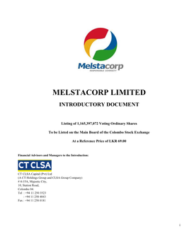 Melstacorp Limited Introductory Document