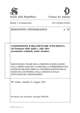 Senato Della Repubblica Camera Dei Deputati RESOCONTO