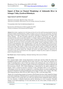 Impact of Dam on Channel Morphology of Alaknanda River in Srinagar Valley (Garhwal Himalaya)