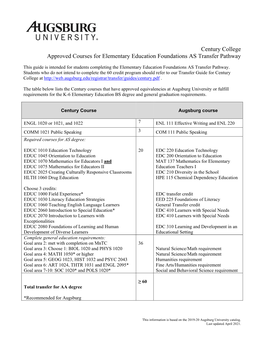 Century College Education Transfer Pathway