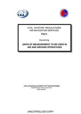 CAR-ANS Part 5 Governing Units of Measurement to Be Used in Air and Ground Operations