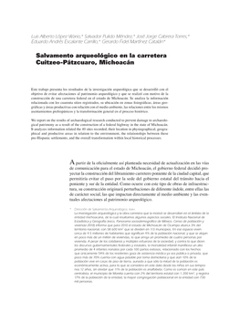 Salvamento Arqueológico En La Carretera Cuitzeo-Pátzcuaro, Michoacán
