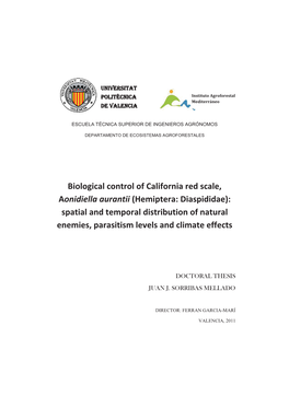 Biological Control of California Red Scale, Aonidiella Aurantii