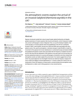 Do Atmospheric Events Explain the Arrival of an Invasive Ladybird (Harmonia Axyridis) in the UK?