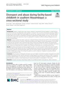 Disrespect and Abuse During Facility-Based Childbirth in Southern