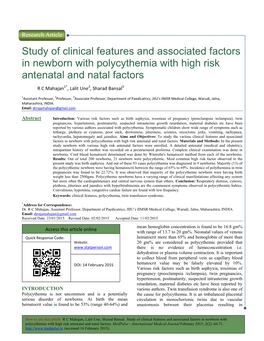 Study of Clinical Features and in Newborn with Polycythemi Antenatal