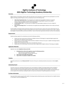 Digipen Institute of Technology 2021 Digipen Technology Academy Scholarship Overview