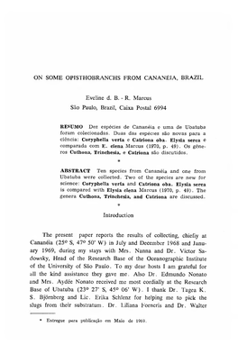 R. Marcus São Paulo, Brazil, Caixa Postal 6994 Introduction the Present Paper Reports the Results of Collecting