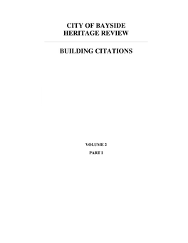 City of Bayside Heritage Review Building Citations