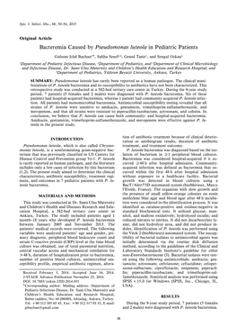 Bacteremia Caused by Pseudomonas Luteola in Pediatric Patients