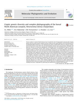 Cryptic Genetic Diversity and Complex Phylogeography of the Boreal North American Scorpion, Paruroctonus Boreus (Vaejovidae) ⇑ A.L