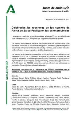 Celebradas Las Reuniones De Los Comités De Alerta De Salud Pública En Las Ocho Provincias