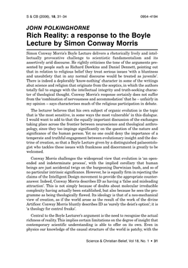A Response to the Boyle Lecture by Simon Conway Morris