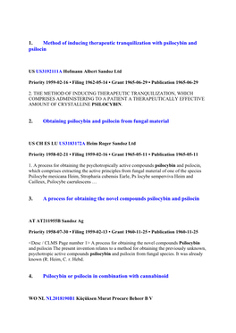 Psilocybin-Patents