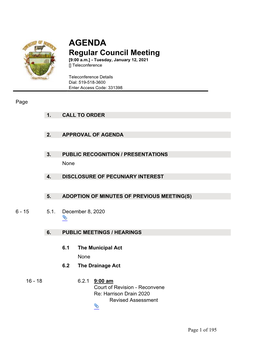 Regular Council Meeting [9:00 A.M.] - Tuesday, January 12, 2021 [] Teleconference