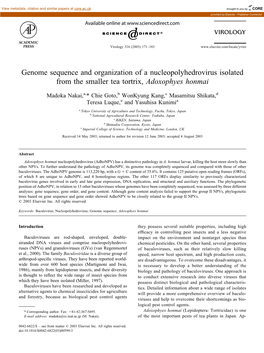 Genome Sequence and Organization of a Nucleopolyhedrovirus Isolated from the Smaller Tea Tortrix, Adoxophyes Honmai