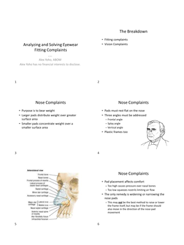 Analyzing and Solving Eyewear Fitting Complaints the Breakdown Nose