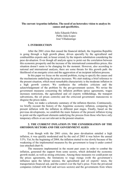 The Current Argentine Inflation. the Need of an Heterodox Vision to Analyse Its Causes and Specificities