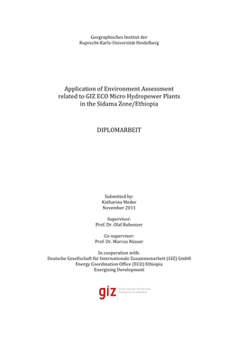 Application of Environment Assessment Related to GIZ ECO Micro Hydropower Plants in the Sidama Zone/Ethiopia