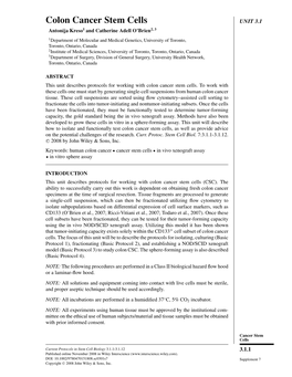 Colon Cancer Stem Cells