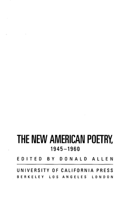 The New American Poetry, 1945-1960 Edited by Donald Allen