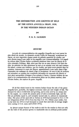 The Distribution and Growth of Eels of the Genus Anguilla Shaw, 1830, In