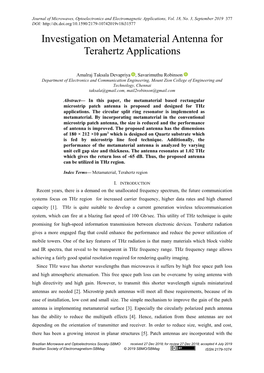 Investigation on Metamaterial Antenna for Terahertz Applications