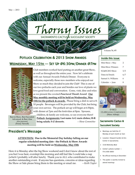 Thorny Issues SACRAMENTO CACTUS & SUCCULENT SOCIETY — 2013 SHOW & SALE