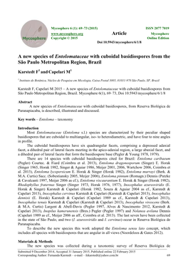 A New Species of Entolomataceae with Cuboidal Basidiospores from the São Paulo Metropolitan Region, Brazil