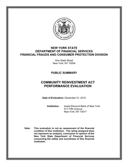 Community Reinvestment Act Performance Evaluation