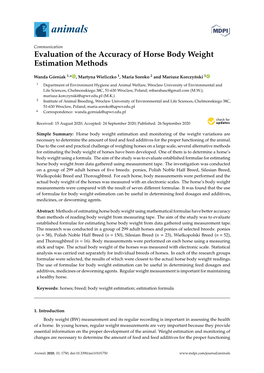 Evaluation of the Accuracy of Horse Body Weight Estimation Methods