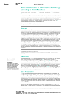 Acute Headache Due to Intracerebral Hemorrhage Secondary to Brain Metastases