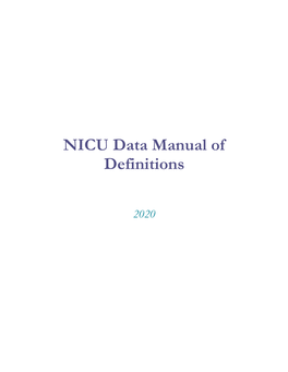 NICU Data Manual of Definitions