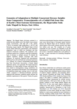 Insights from Comparative Transcriptomics of a Cichlid Fish from One of Earth's Most Extreme Environments, the Hypersaline Soda Lake Magadi in Kenya, East Africa