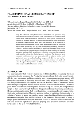 Flash Points of Aqueous Solutions of Flammable Solvents