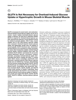 GLUT4 Is Not Necessary for Overload-Induced Glucose Uptake Or Hypertrophic Growth in Mouse Skeletal Muscle