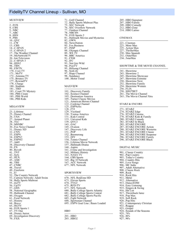 Fidelitytv Channel Lineup - Sullivan, MO