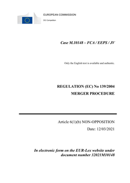 Case M.10148 – FCA / EEPS / JV REGULATION (EC)