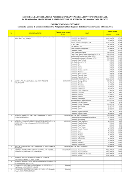 Societa' a Partecipazione Pubblica Operanti Nelle Attivita' Commerciali, Di Trasporto, Produzione E Distribuzione Di Energia in Provincia Di Trento