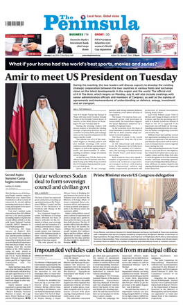 Amir to Meet US President on Tuesday