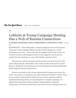 Lobbyist at Trump Campaign Meeting Has a Web of Russian Connections